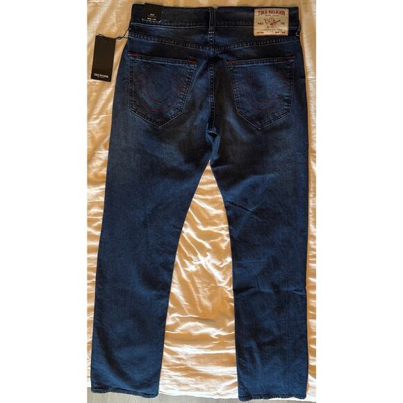 NWT True Religion Jeans Mens 30x34 Ricky SN Straight Red Stitch Dark Indigo Blue - Picture 3 of 12
